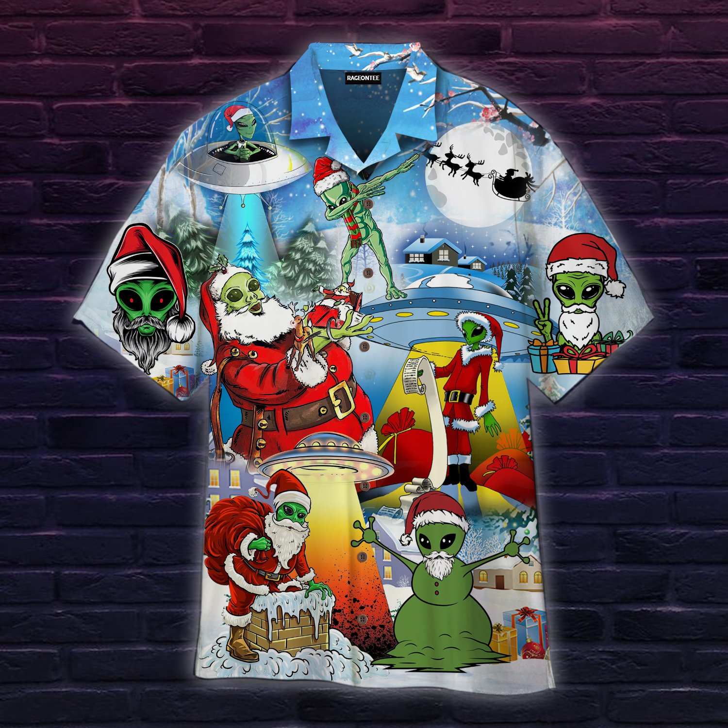 Alien Santas Christmas In The Galaxy Hawaiian Shirt For Men Women