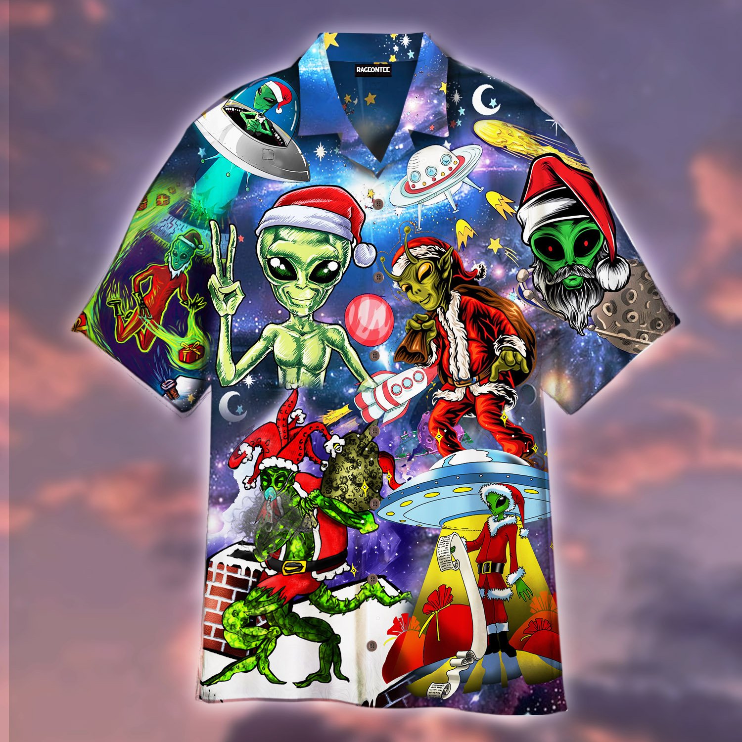 Alien Santa Claus At Christmas Hawaiian Shirt For Men Women