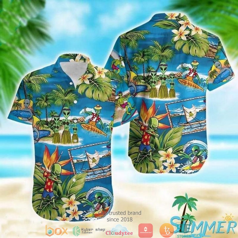 Alien Summer Time Hula Dancing Surfing Hawaiian Shirt