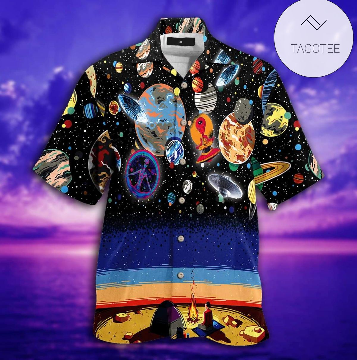 Alien Summer Tropical Hawaiian Graphic Print Short Sleeve Hawaiian Casual Shirt