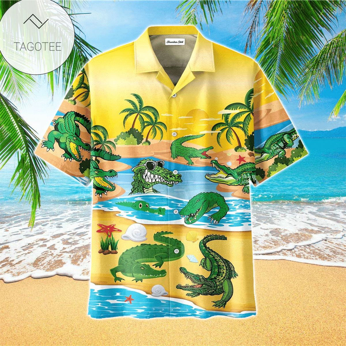 Alligator Mens Hawaiian Shirt Alligator Button Up Shirt