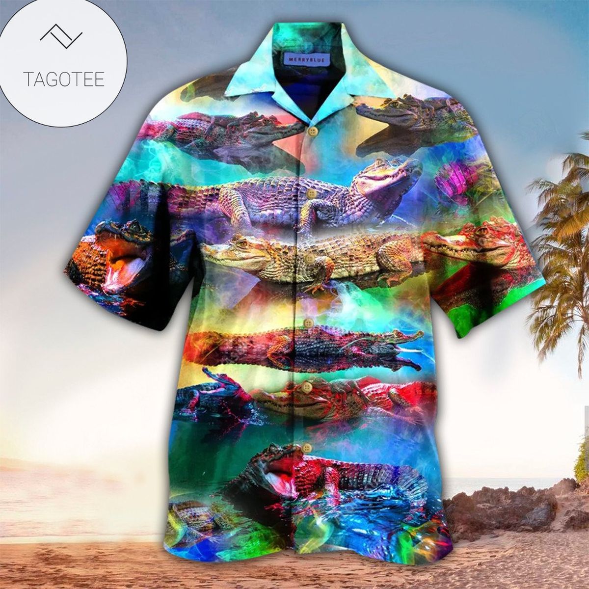 Alligator Mens Hawaiian Shirt Alligator Button Up Shirt