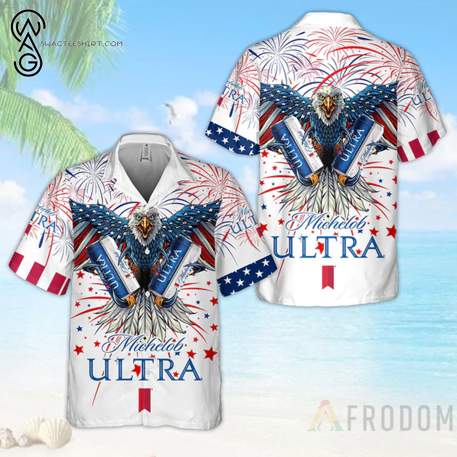 Aloha Fireworks Independence Day Eagle Michelob Ultra Beer Summer Vibes Hawaiian Shirt