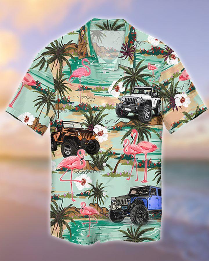 Aloha Jeep Flamingo Blue Tropical Beach Hawaiian Shirt For Men Women