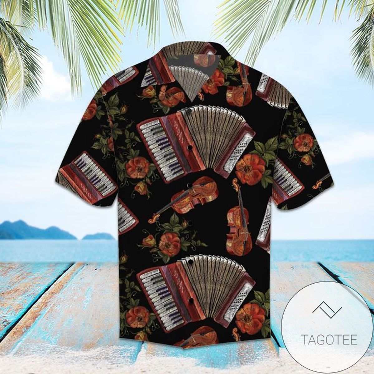 Amazing Accordion Hawaiian Graphic Print Short Sleeve Hawaiian Shirt