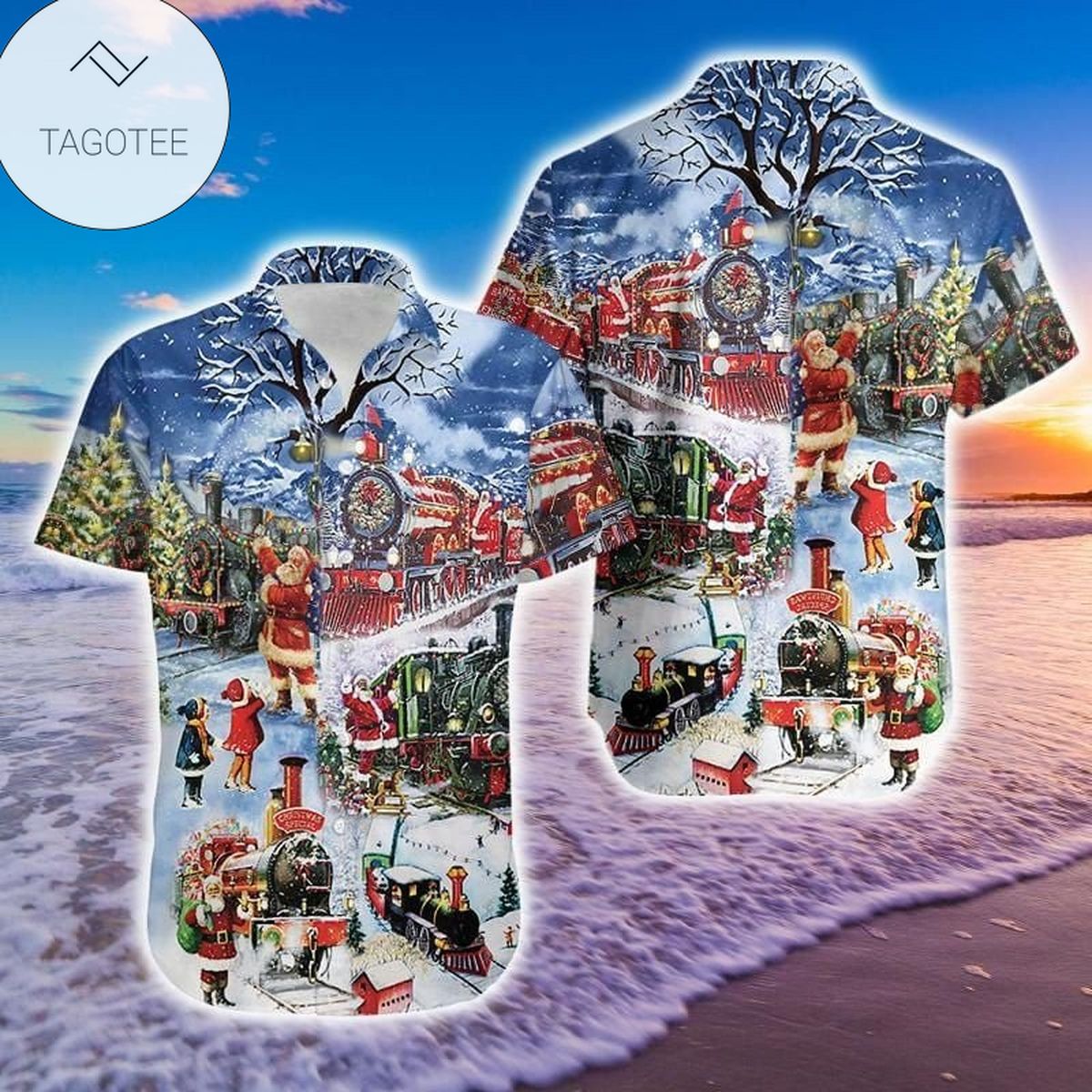 Amazing Christmas Train Santa Claus Hawaiian Aloha Shirts