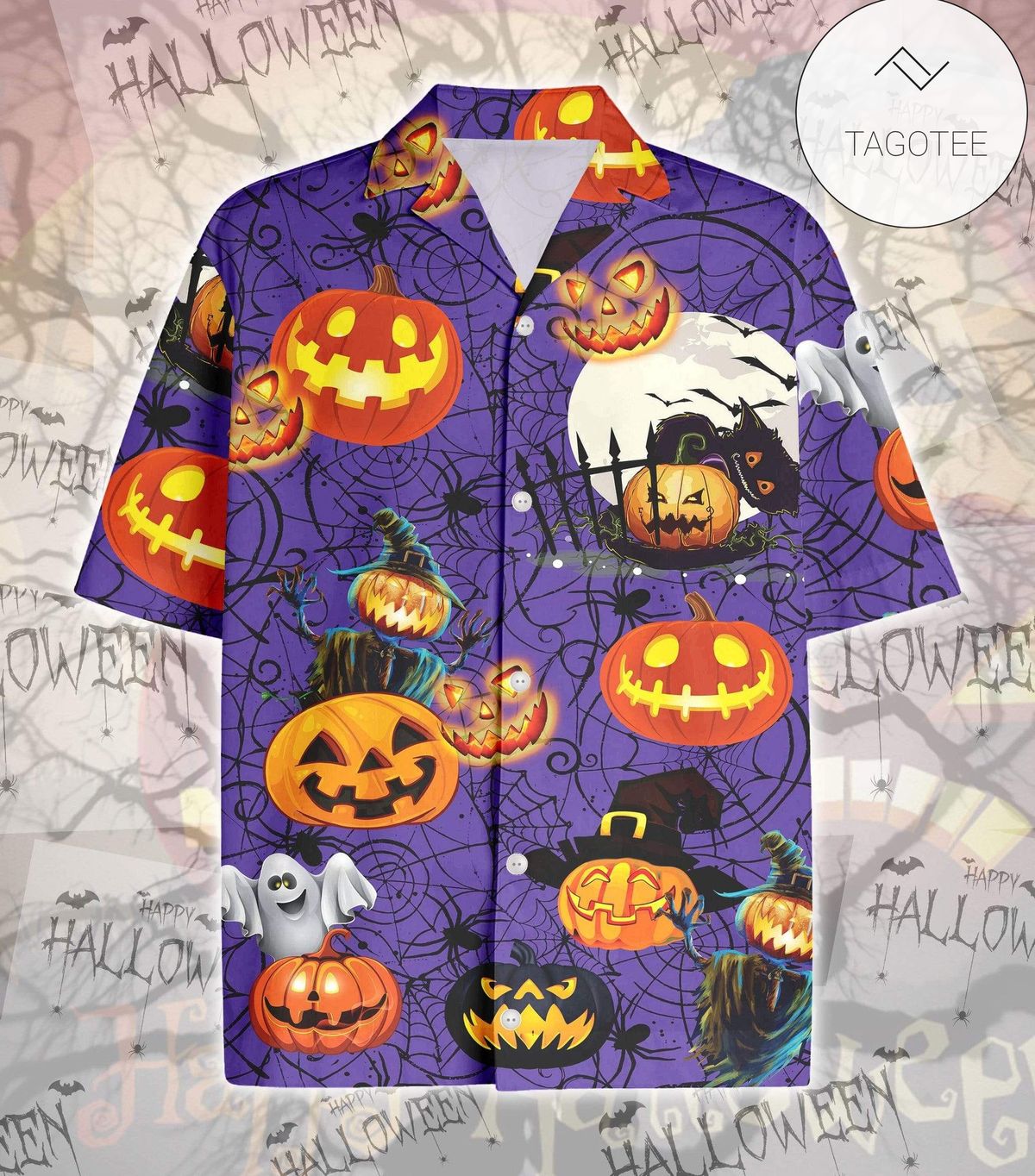 Amazing Halloween Dinosaur Pumpkin 3D Print Polyester Hawaiian Aloha Shirts