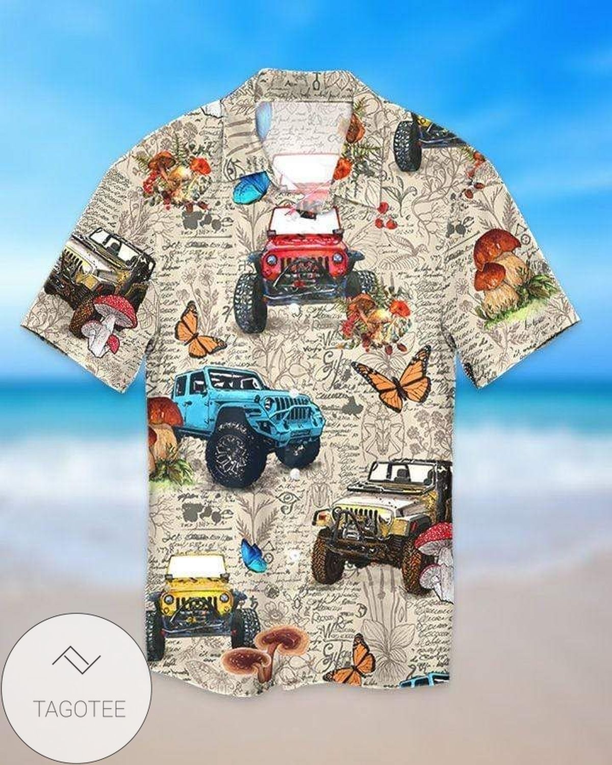 Amazing Insect With Jeep Hawaiian Graphic Print Short Sleeve Hawaiian Shirt