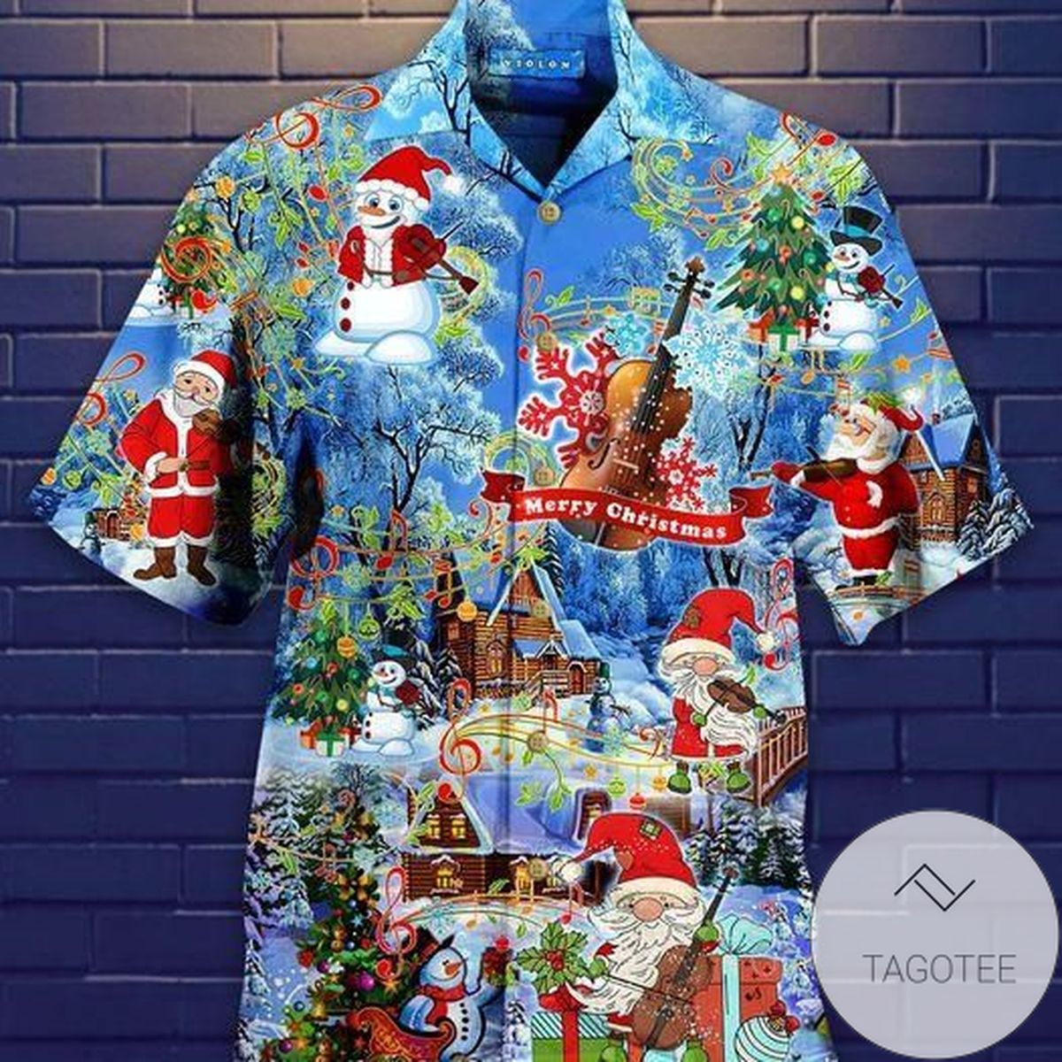 Amazing Santa Claus Playing Violin Blue Hawaiian Shirt