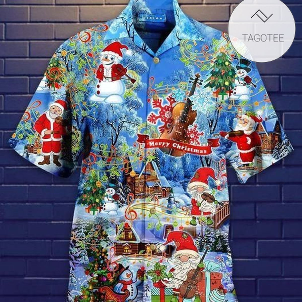 Amazing Santa Claus Playing Violin Blue Hawaiian Aloha Shirts