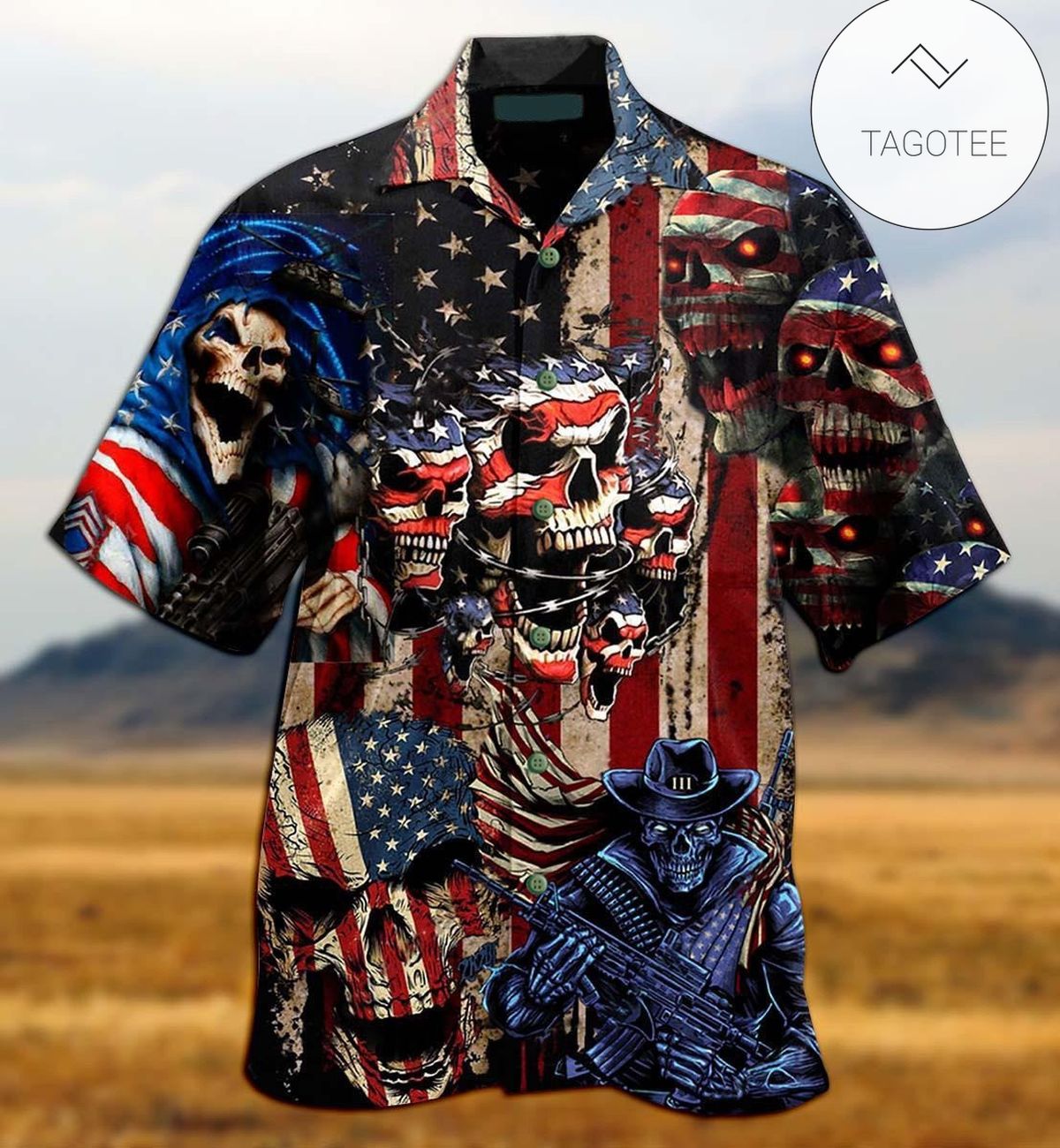 America Skull Cowboy Hawaiian Shirt