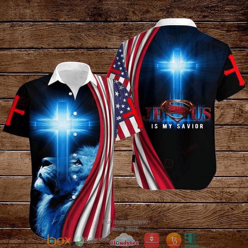 American 4th Of July Independence Day Flag Lion Cross Jesus Is My Savior Short Sleeve Hawaiian Shirt