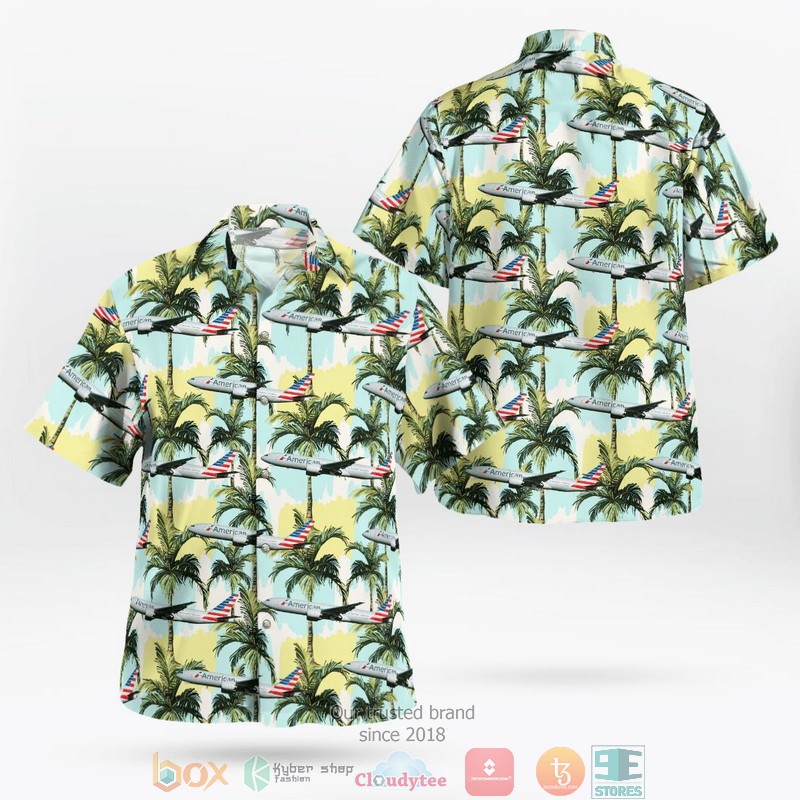 American Airlines Boeing 737-800 Fireworks Aloha Shirt