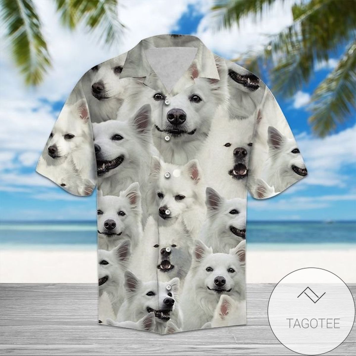 American Eskimo Dog Blue Tribal Pattern Hawaii Shirt