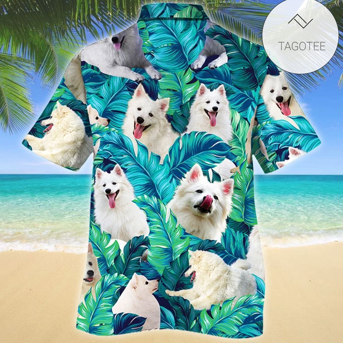 American Eskimo Dog Great Hawaiian Shirt For Men With Vibrant Colors And Textures