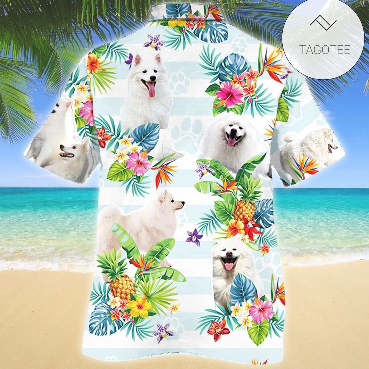 American Eskimo Dog Red Tribal Pattern Hawaiian Shirt