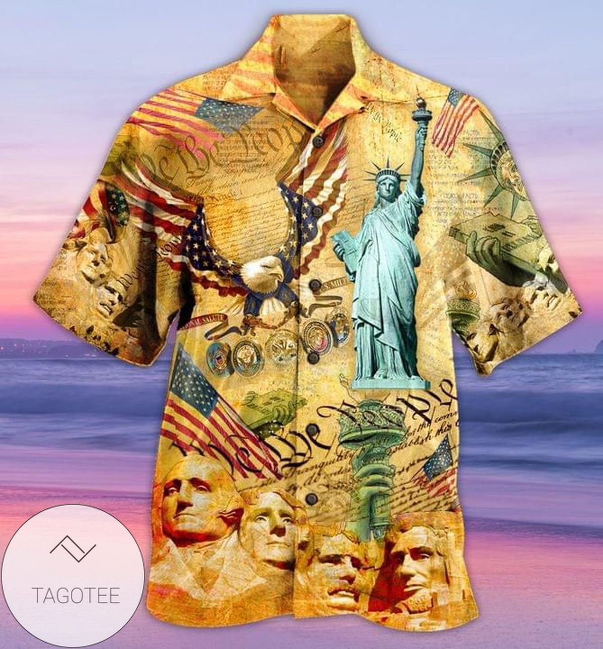 American Flag Eagle Hawaiian Graphic Print Short Sleeve Hawaiian Casual Shirt