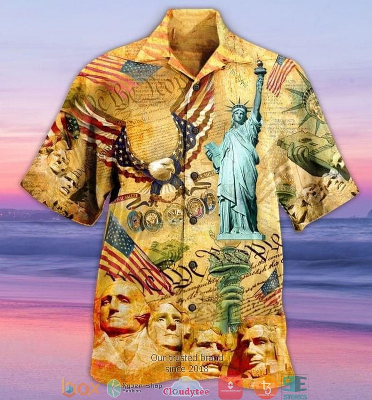 American Flag Flamingo Short Sleeve Hawaiian shirt