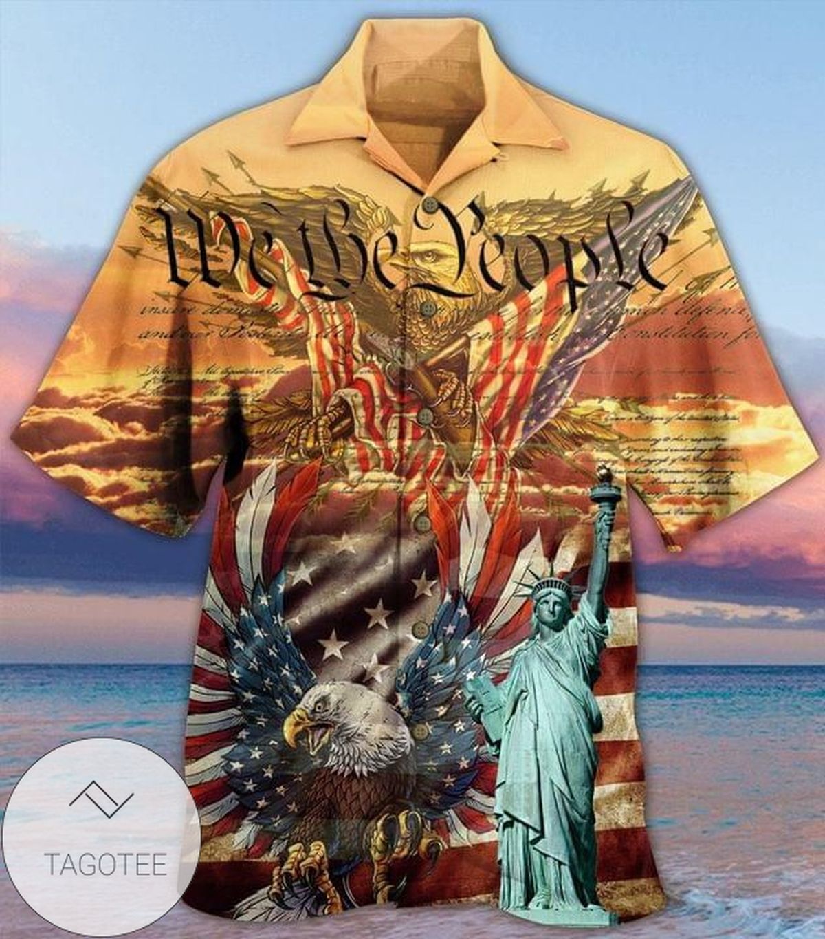 American Flag Eagle Hawaiian Graphic Print Short Sleeve Hawaiian Casual Shirt