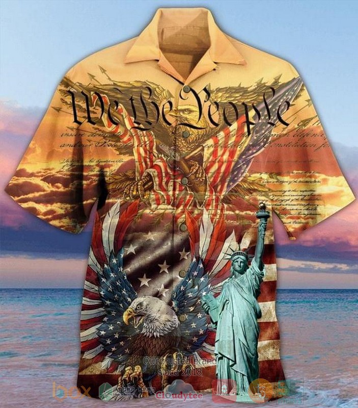 American Flag Flamingo Short Sleeve Hawaiian shirt