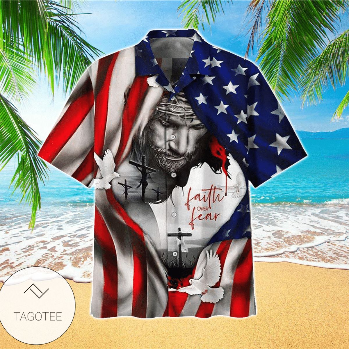 American Flag Eagle Statue of Liberty We The People Hawaiian Graphic Print Short Sleeve Hawaiian Casual Shirt