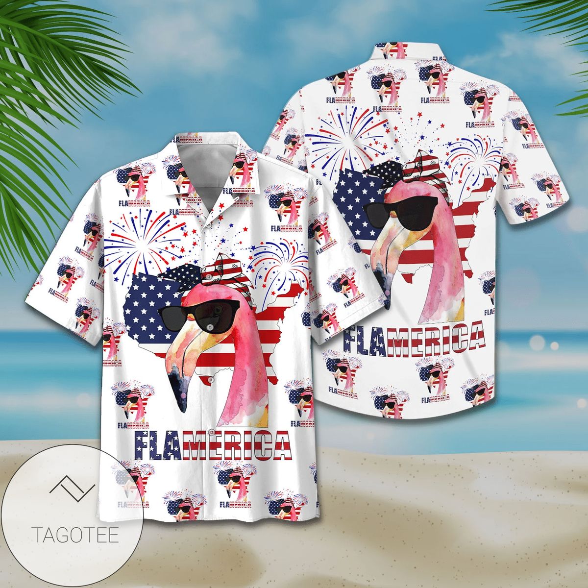 American Flag Flamingo Hawaiian Shirt