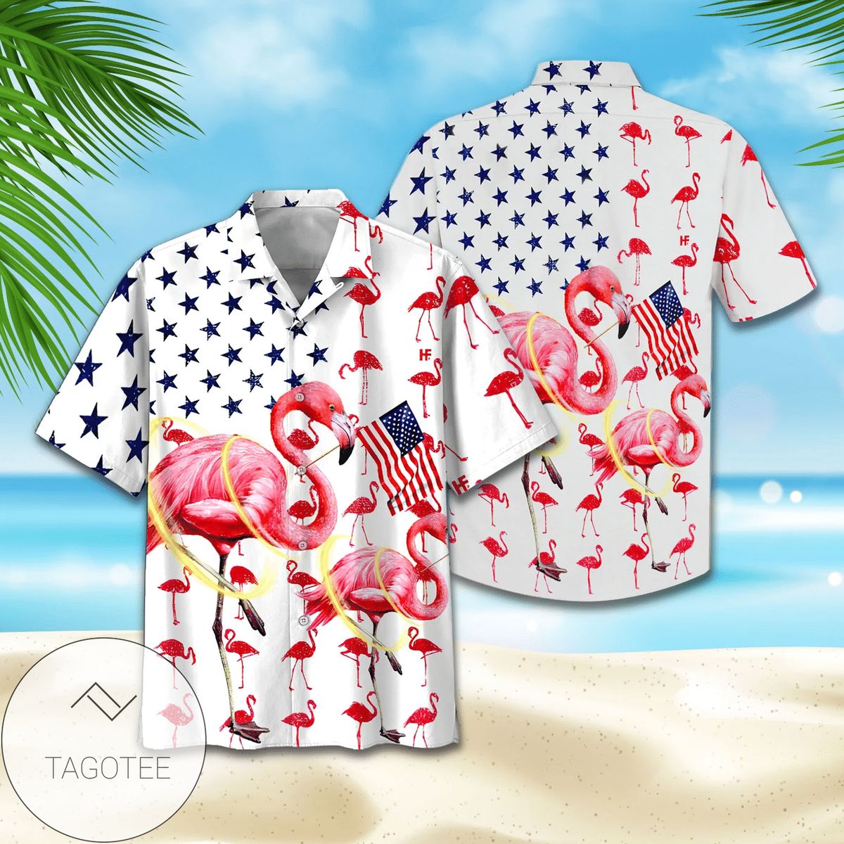 American Flag Flamingo Hawaiian Shirt