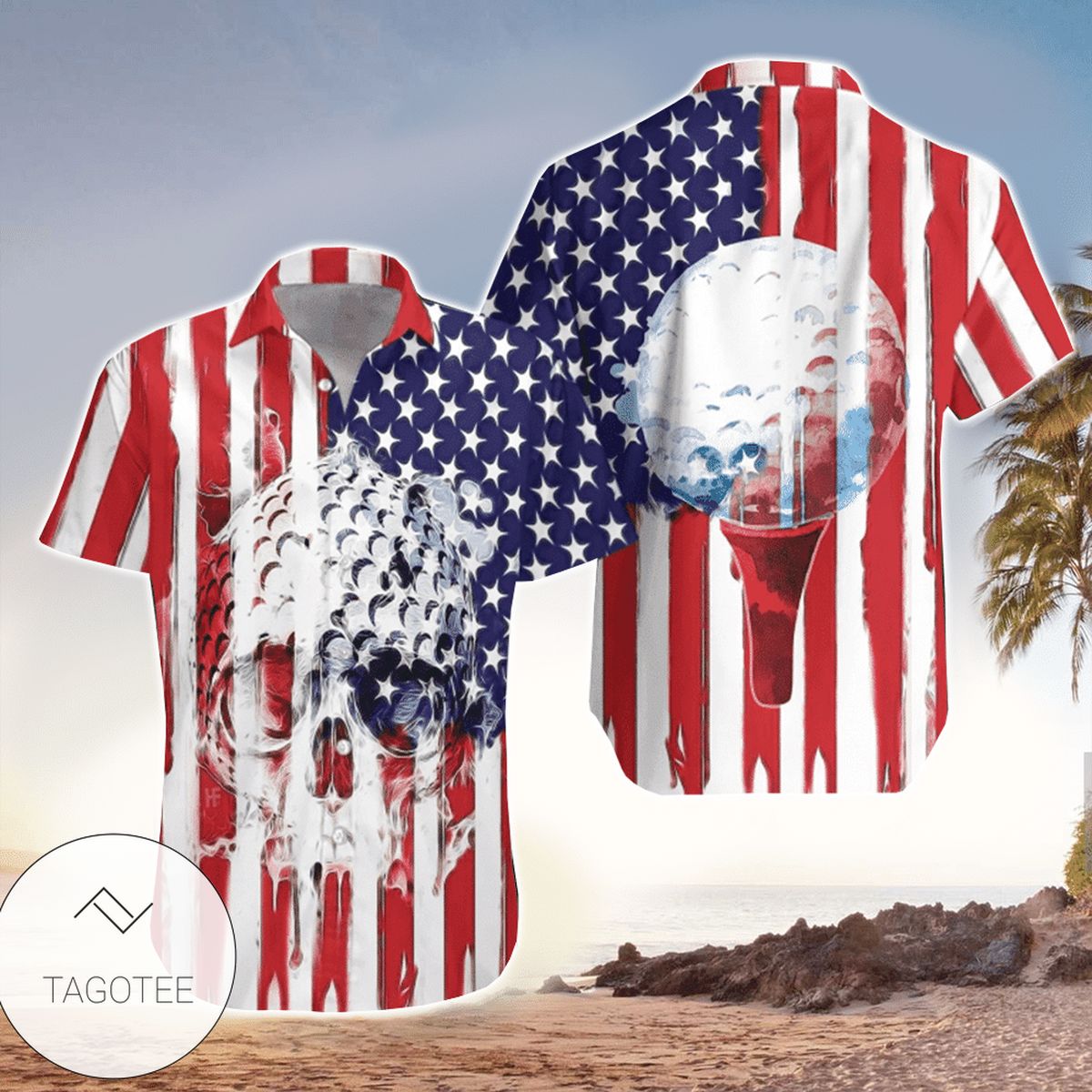 American Flag Golf Player Hawaiian Aloha Shirts V