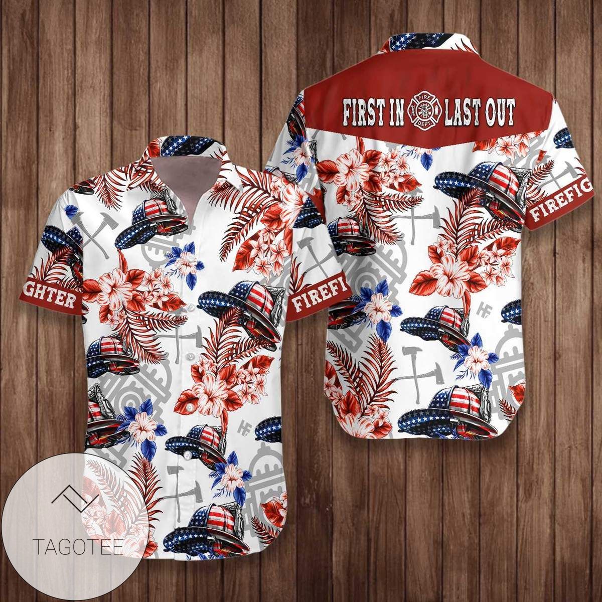 American Flag Helmet Firefighter Seamless Hawaiian Graphic Print Short Sleeve Hawaiian Shirt