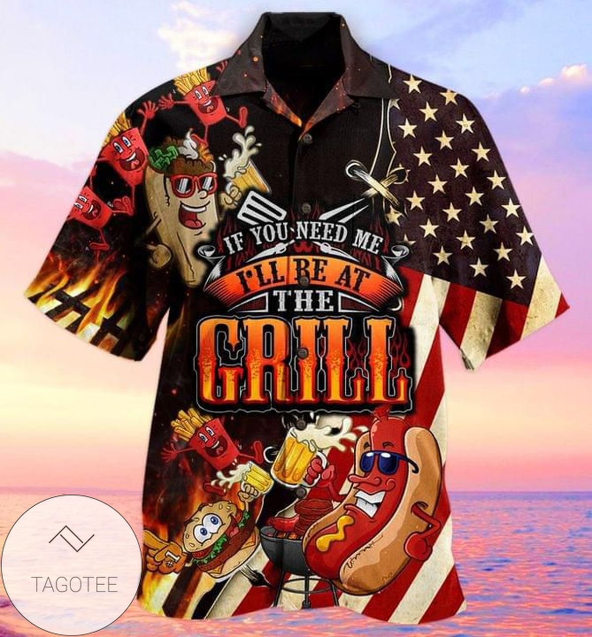 American Flag Motorcycles Put Something Exciting Between Your Legs Print Short Sleeve Hawaiian Casual Shirt