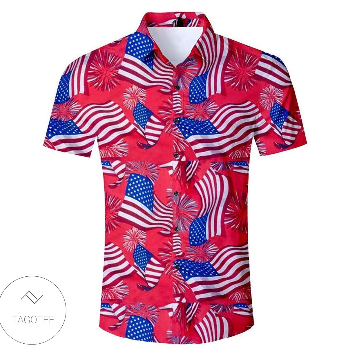 American Flag Print 3 Iconic Colors Hawaiian Shirt