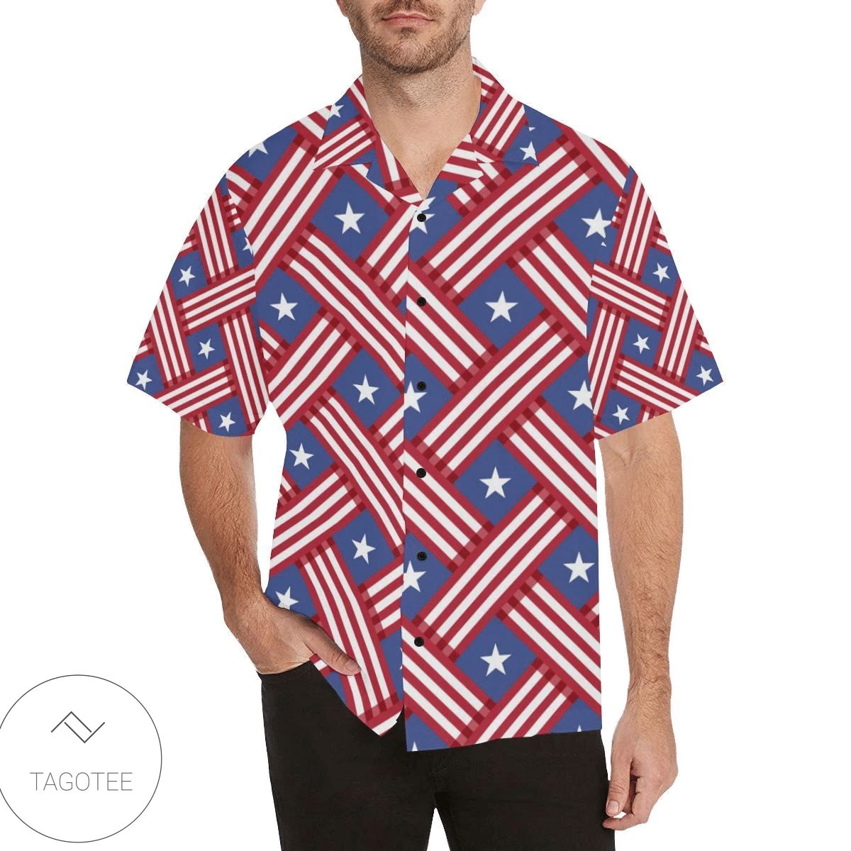 American Flag Print Beach Hawaiian Shirt