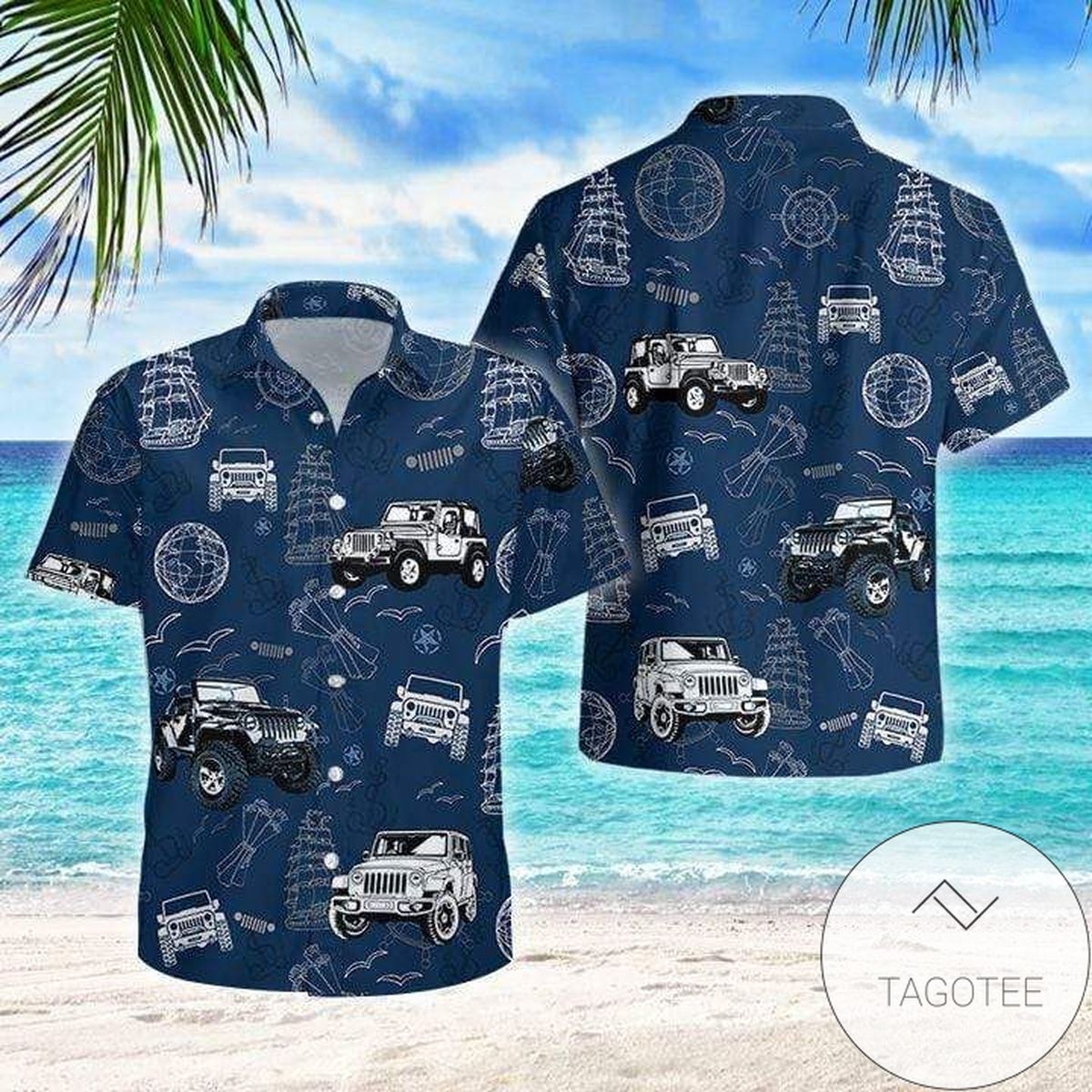 Anchor Jeep Pirate Navy Unisex Hawaiian Aloha Shirts