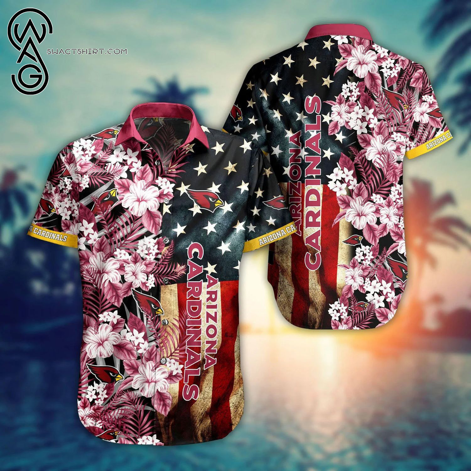 Arizona Cardinals Flag Flower Full Print Hawaiian Shirt