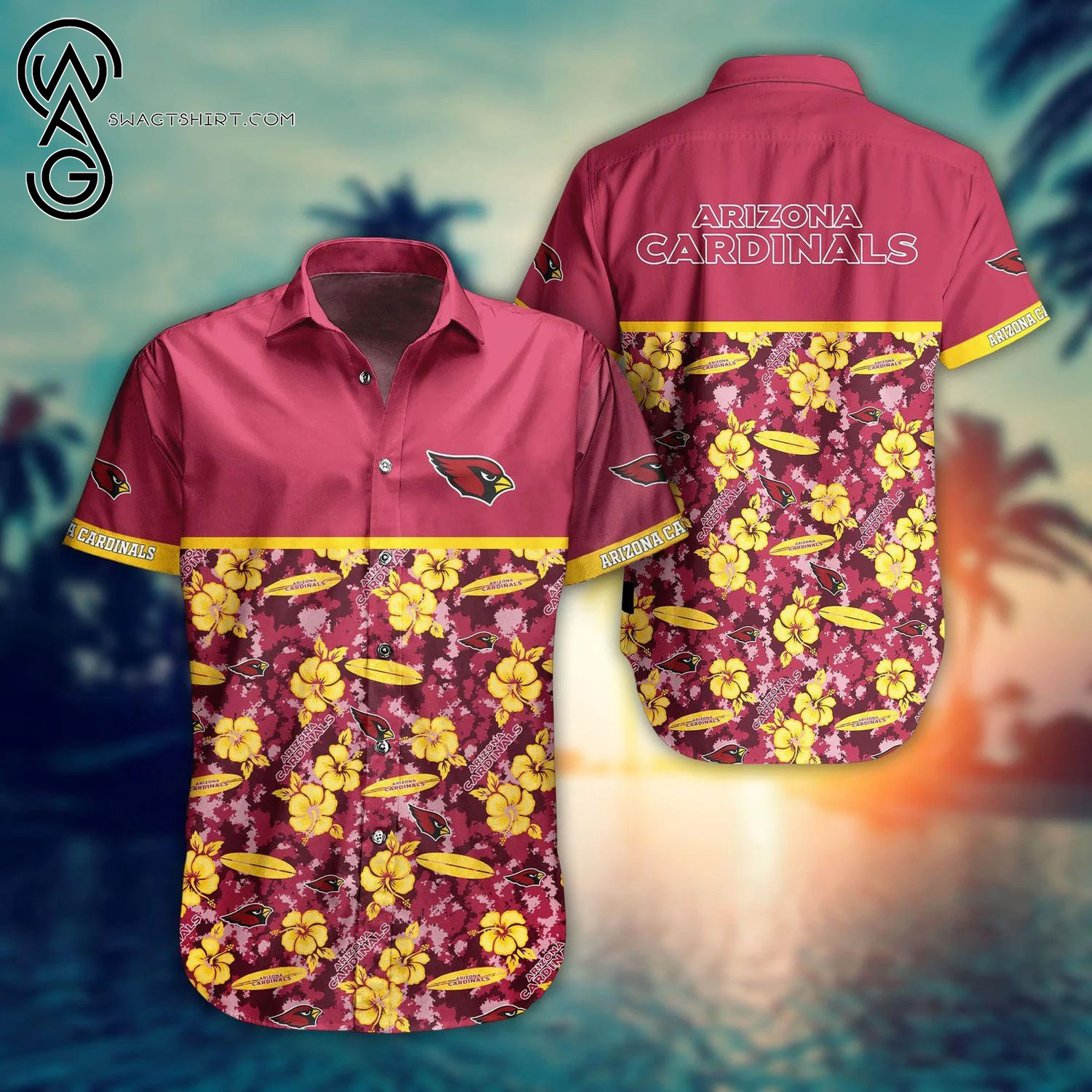 Arizona Cardinals Floral Red And Yellow Full Print Hawaiian Shirt