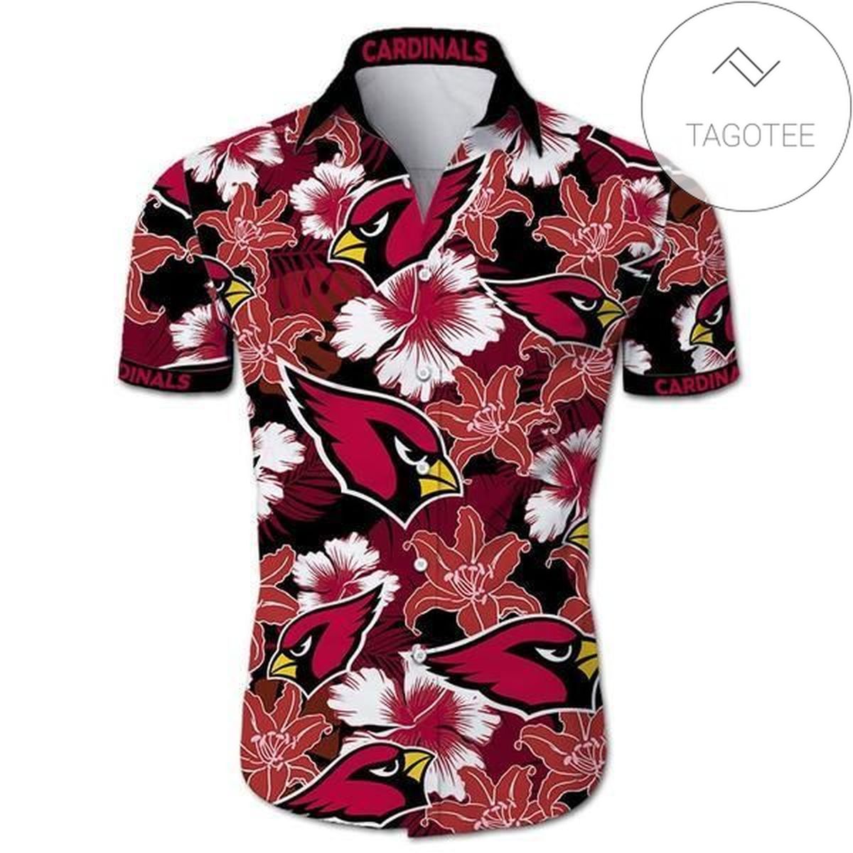 Arizona Cardinals Hawaiian Shirt Tropical Flower Short Sleeve Slim Fit Body