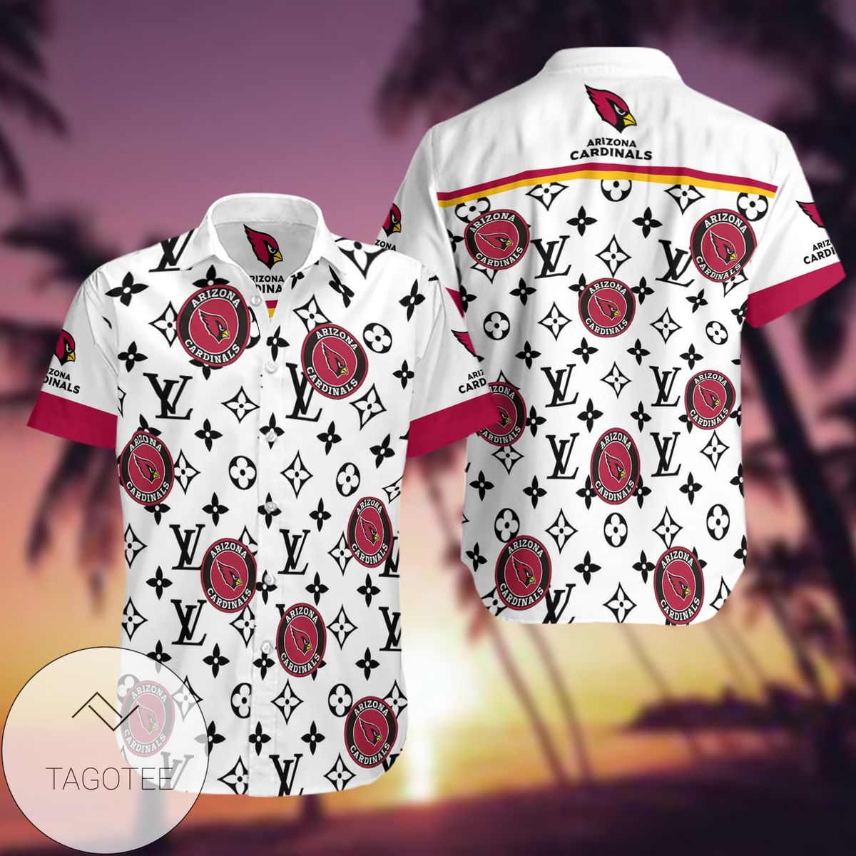 Arizona Cardinals LV All Over Print Summer Short Sleeve Hawaiian Beach Shirt – White