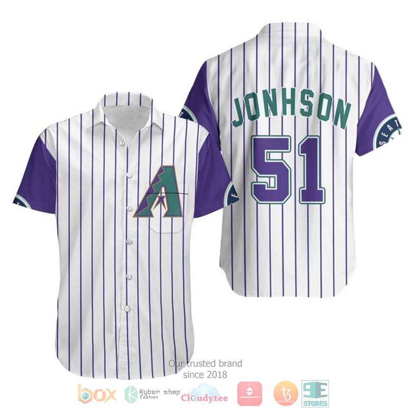 Arizona Diamondbacks Randy Johnson 51 2020 Mlb White Purple Jersey Inspired Hawaiian Shirt