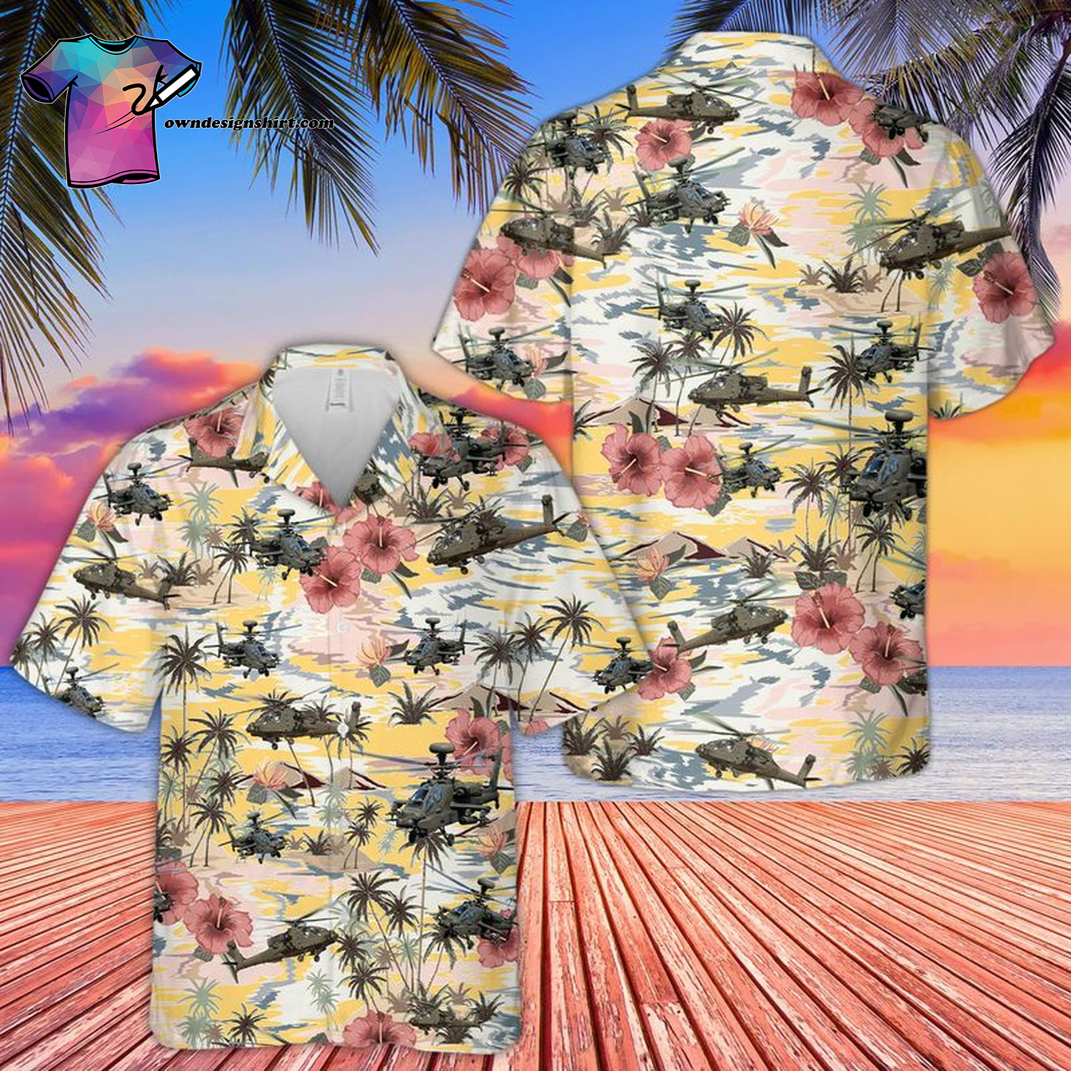 Army Boeing AH-64 Apache Summer Hawaiian Shirt