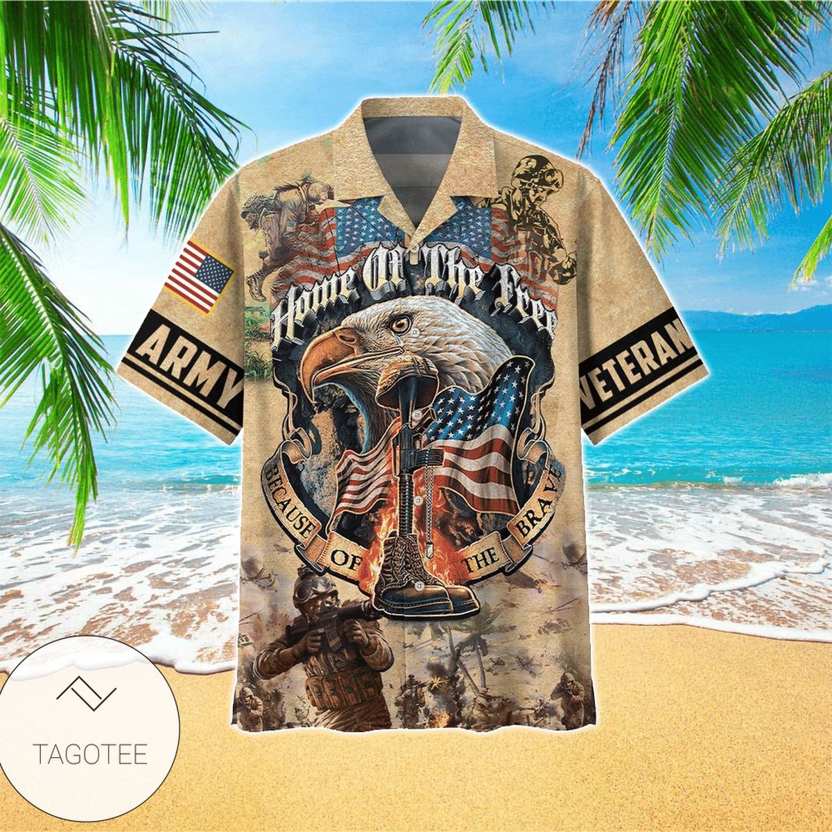 Army Veteran Hawaiian Graphic Print Short Sleeve Hawaiian Casual Shirt