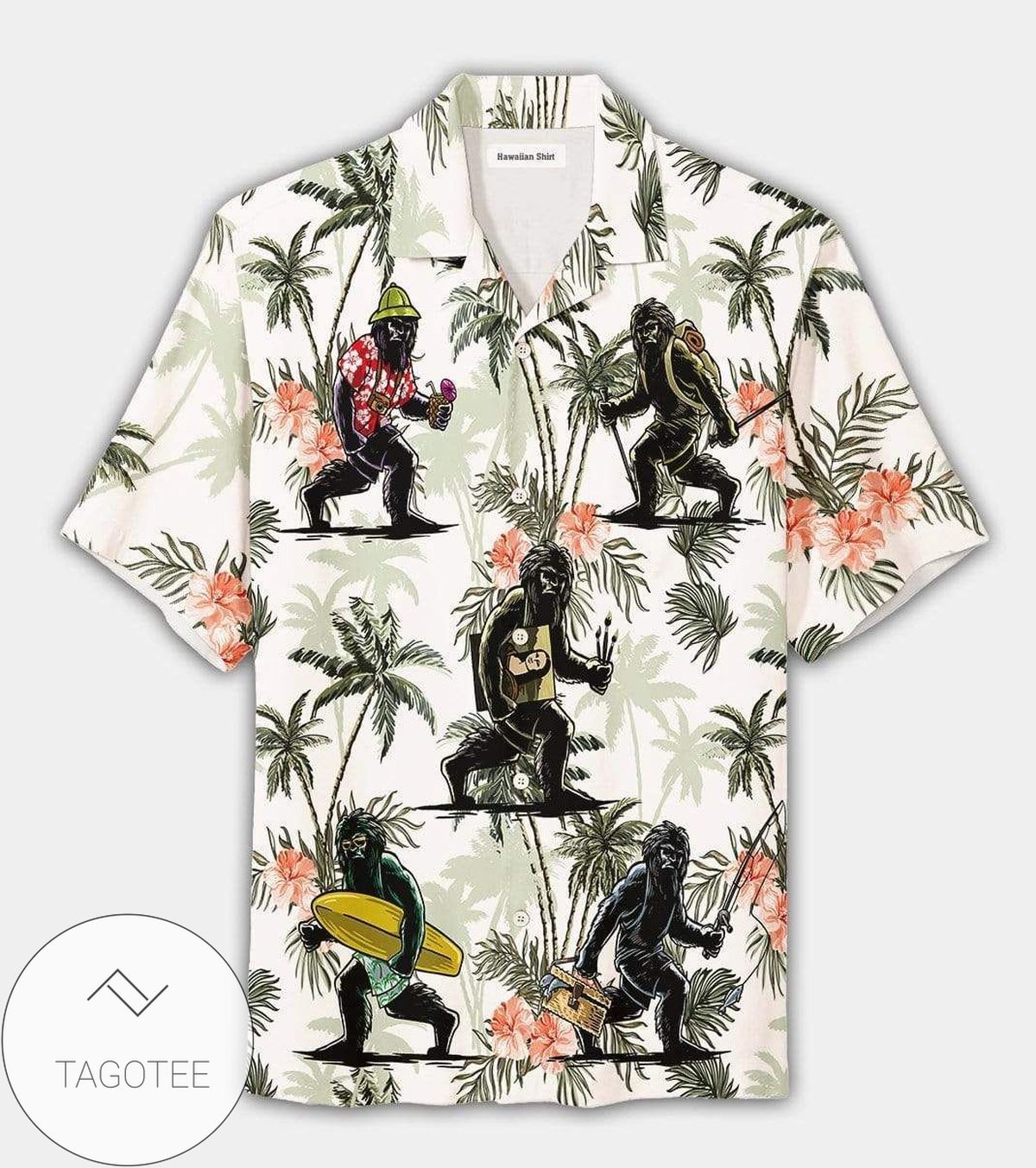 Artistic Bigfoot Surfing On The Beach Summer Tropical Unisex Hawaiian Aloha Shirts