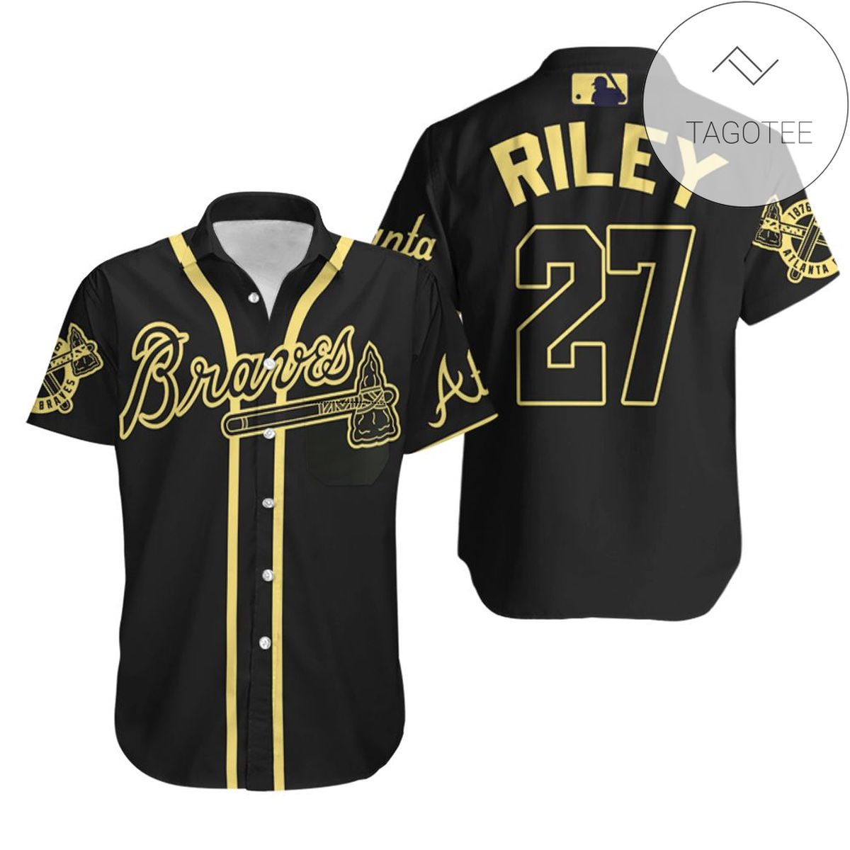 Atlanta Braves Austin Riley #27 Great Player Mlb Black 3d Designed Allover Gift For Atlanta Fans Authentic Hawaiian Shirt 2022