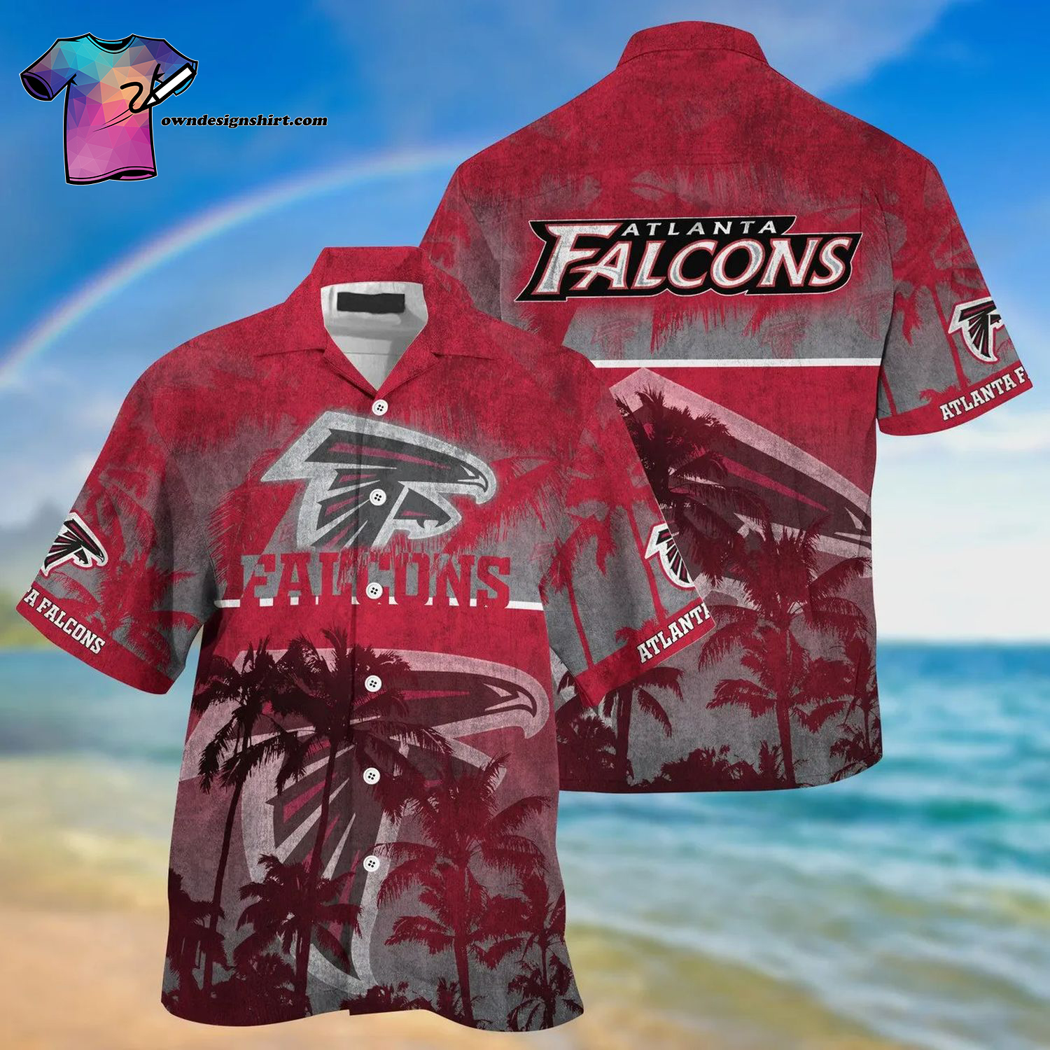 Atlanta Falcons Red Thematic Aloha Hawaiian Shirt