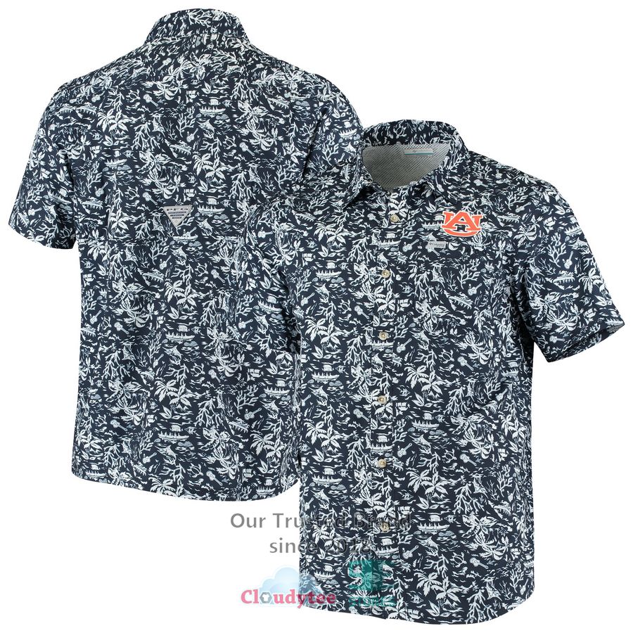 Auburn Tigers Columbia Super Slack Tide Navy Hawaiian Shirt