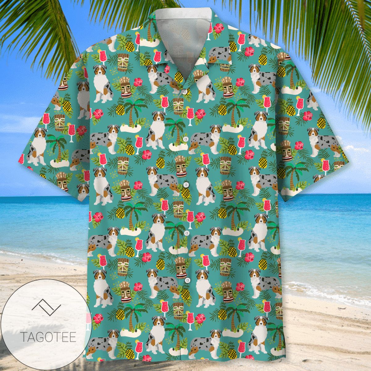 Australian Shepherd Dog All Over Print 3D Summer Short Sleeve Hawaiian Beach Shirt