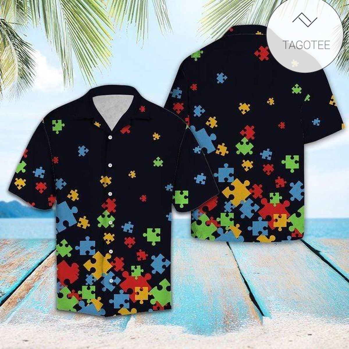 Autism Awareness Hawaii Shirt Black Colorful Autism Puzzle Piece Hawaiian Shirt