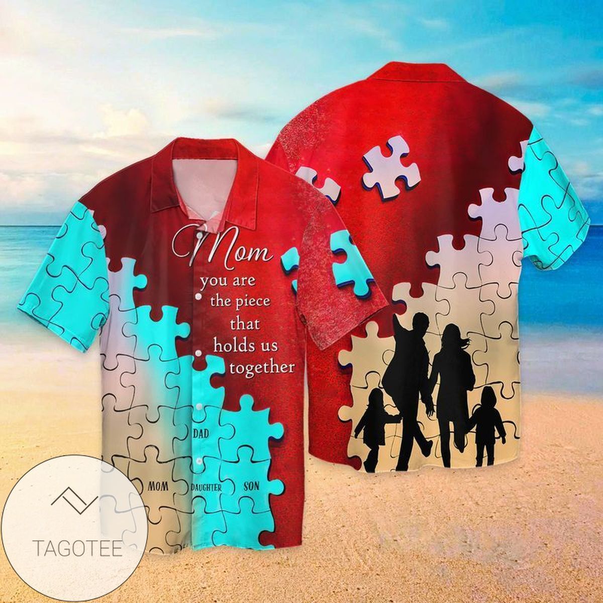 Autism Awareness Mom You Are The Piece That Holds Us Together Graphic Print Short Sleeve Hawaiian Casual Shirt