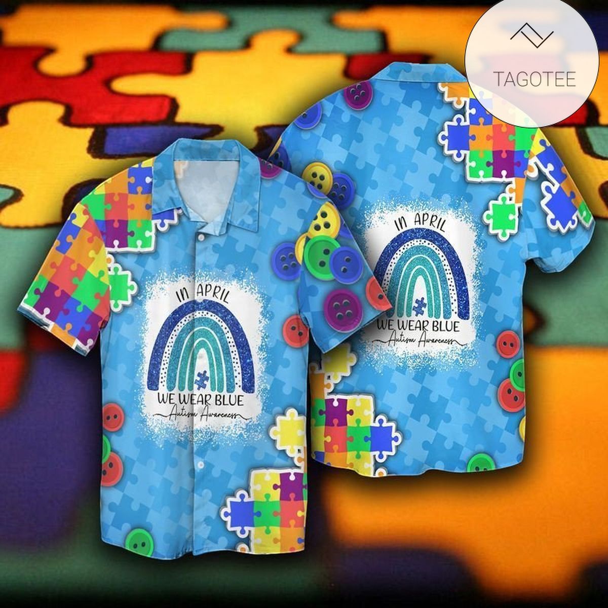 Autism Awareness Hawaii Shirt Black Colorful Autism Puzzle Piece Hawaiian Shirt