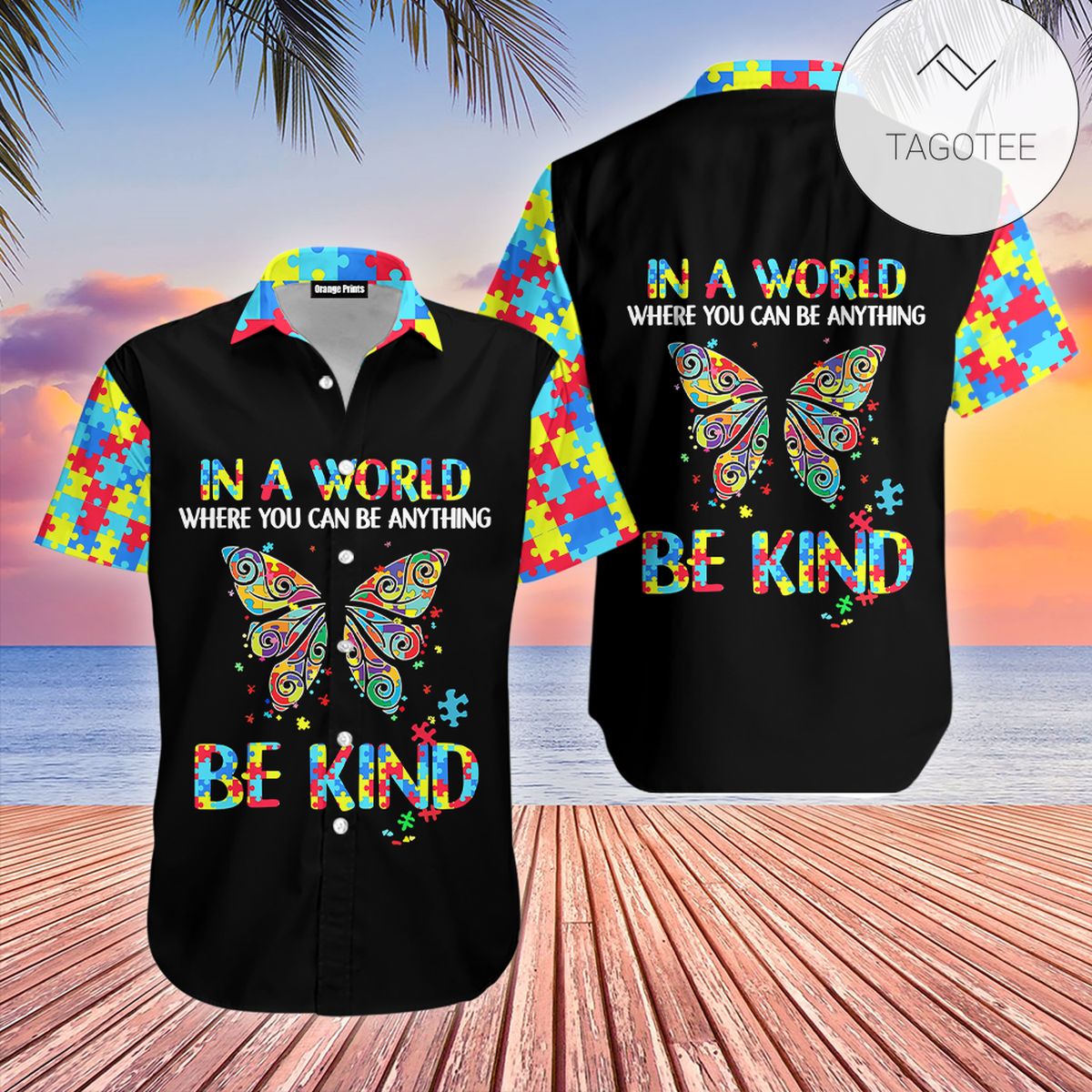 Autism Hawaii Shirt In A World Where You Can Be Anything Be Kind Butterfly Aloha Shirt Autism Shirt