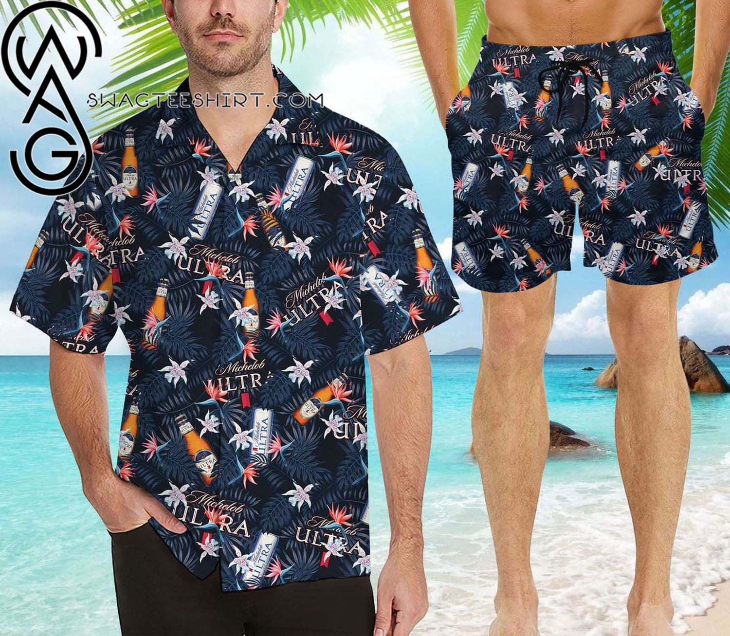 Baby Yoda And Busch Light All Over Print Summer Vacation Hawaiian Shirt And Beach Shorts